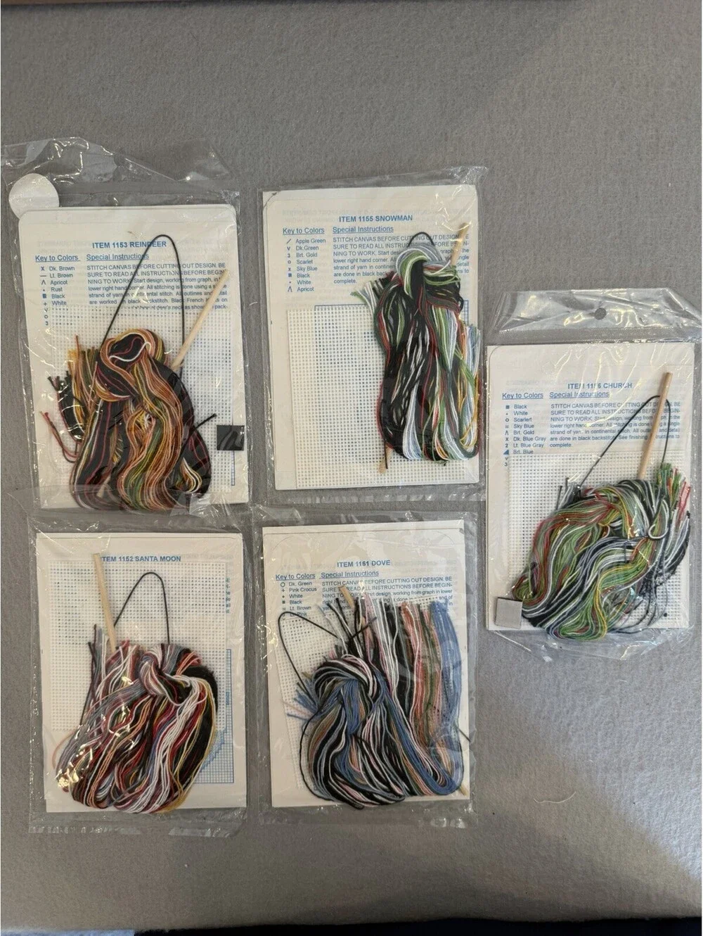 Curly-Q’s Needlepoint Ornament Kits  Plastic Canvas Set Of 5 New Sealed